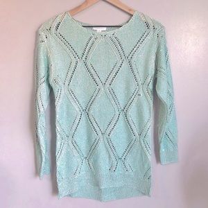 New Open Weave Stitch Sequin Aqua Seafoam New York and Company NY&CO Sweater XS